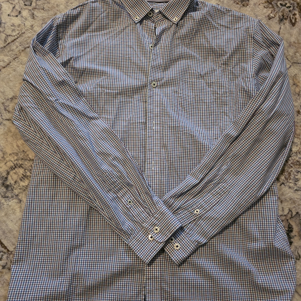 Van Heusen Navy Checkered Button Down Shirt
